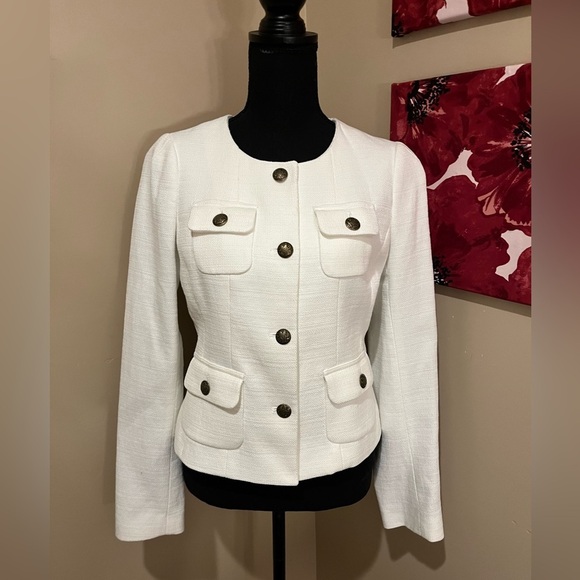 Banana Republic White Military Inspired Round Collar Blazer, size 4 - Picture 2 of 14